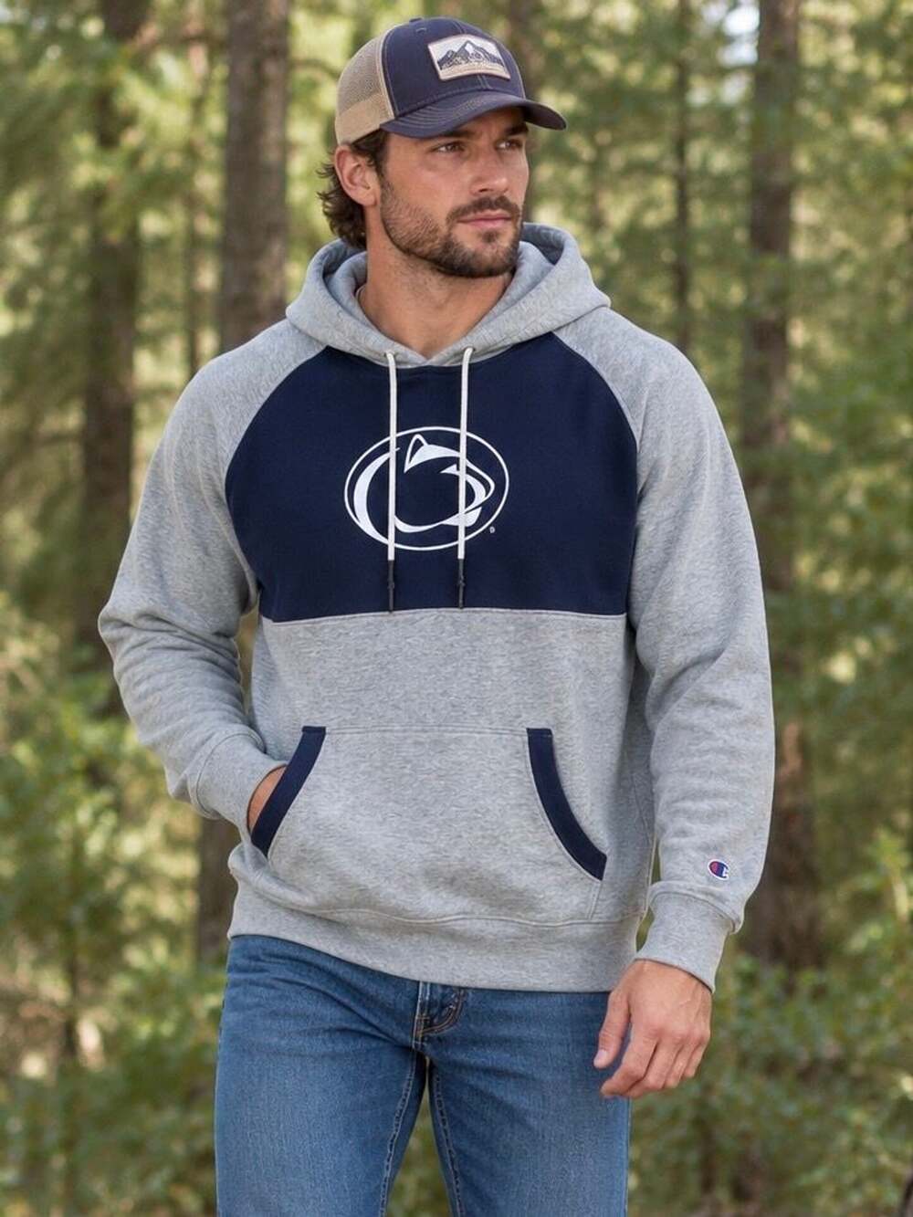 Champion Penn State Nittany Lions Gray Navy Hoodie Size L